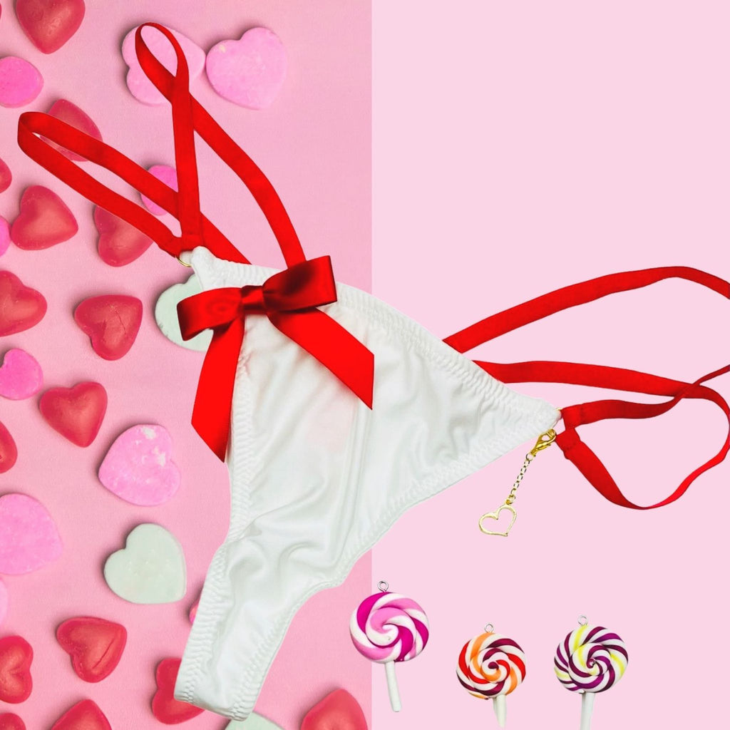 Valentines Day Lingerie Satin Bow Heartbeat Set